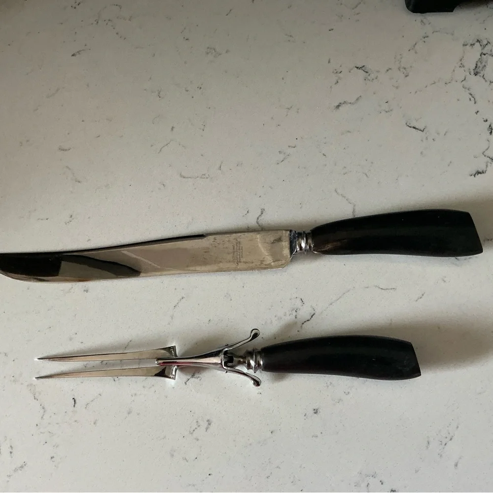 Vintage Leppington cutters Sheffield England carving knife set of 2 horn handles